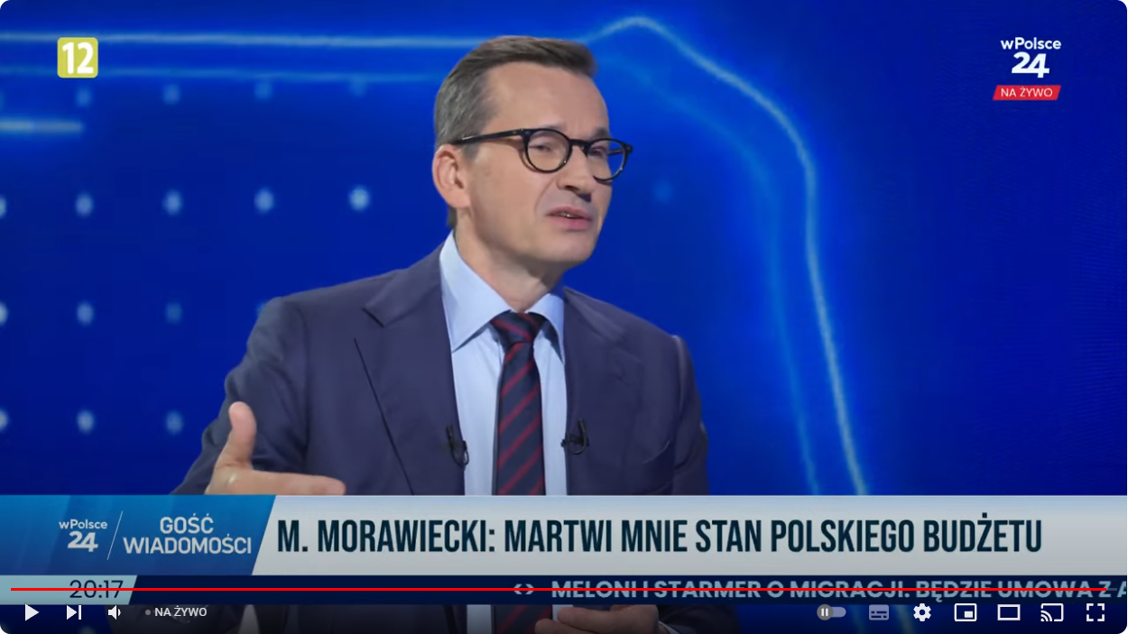 Premier Pinokio w "gościu wiadomości" wpolsce24: "martwi mnie stan polskiego budżetu, rosnące zadłużenie i stan finansów publicznych państwa"