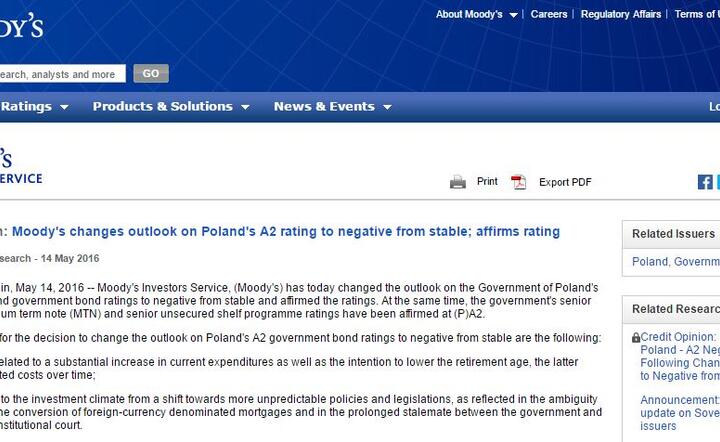 Komunikat o ratingu Poski ukazał się na stronie internetowej Moody's dopiero nad ranem czasu polskiego