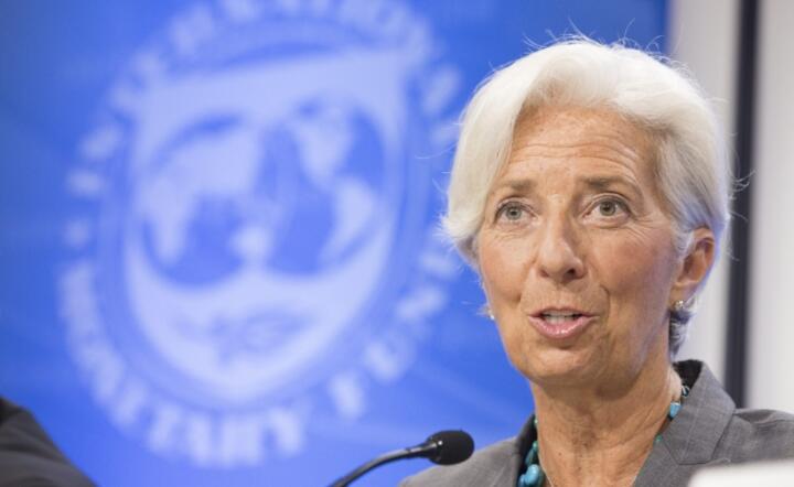 Szefowa MFW Christine Lagarde podczas wystąpienia w siedzibie Funduszu w Waszyngtonie, fot. PAP/ EPA/STEPHEN JAFFE / IMF 