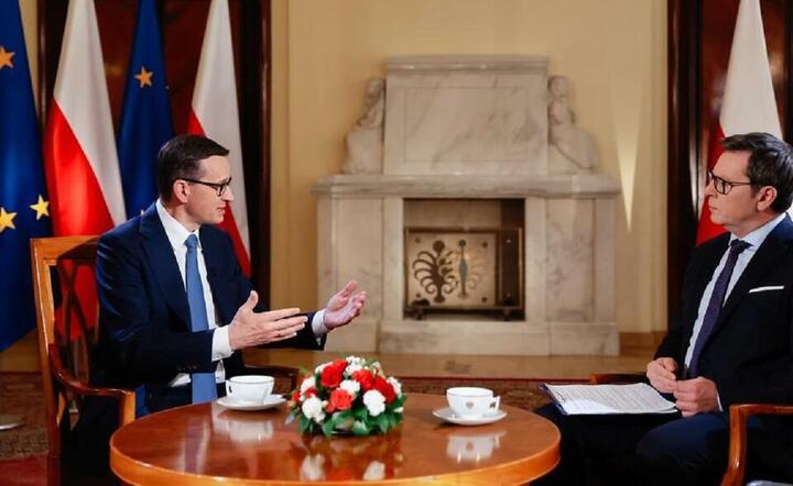 Premier Mateusz Morawiecki w programie Gość Wiadomości na antenie TVP Info / autor:  Twitter/KPRM