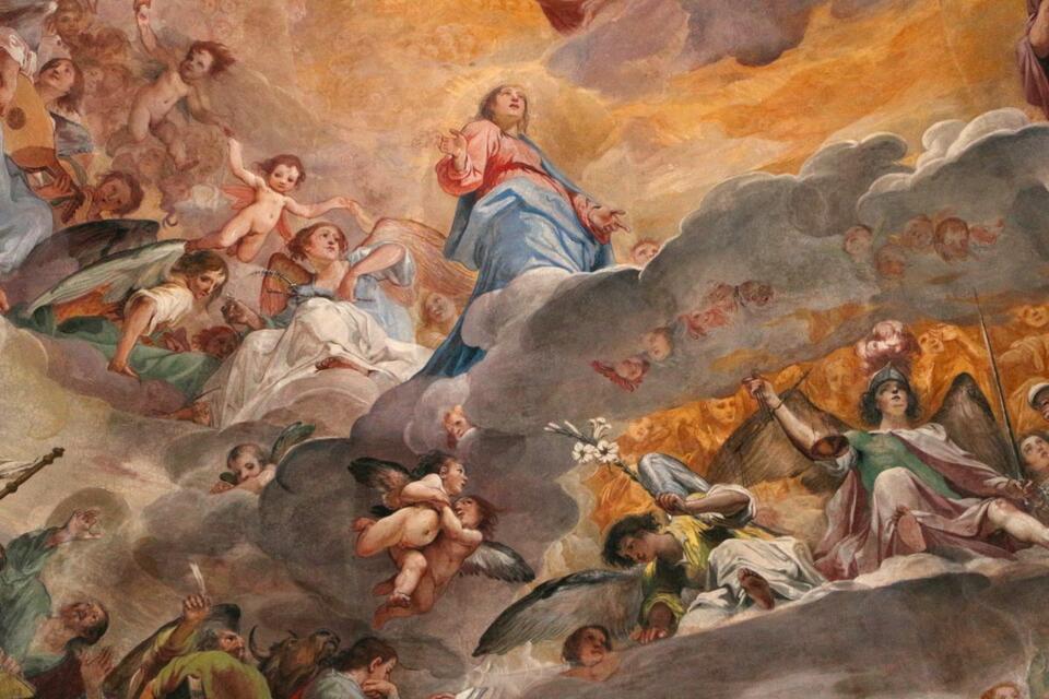 Bazylika Czterech Koronatów, fresk "Chwały nieba" Giovanni da San Giovanni / autor: Wikimedia Commons