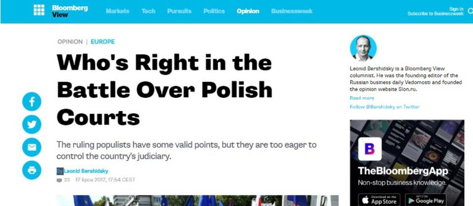 Kto ma rację w bitwie o sądy? / autor: Bloomberg.com/screenshot