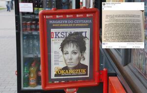 Laureatka literackiego Nobla, Olga Tokarczuk na okładce magazynu "Książki". Obok post na FB z wypowiedzią Stanisława Lema / autor: Fratria, screen FB
