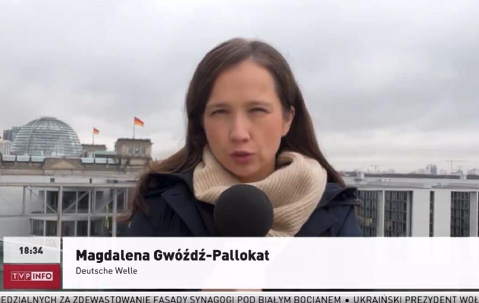 Korespondencja dla TVP Info w wykonaniu... dziennikarki Deutsche Welle / autor: wPolityce.pl/TVP Info (screenshot)
