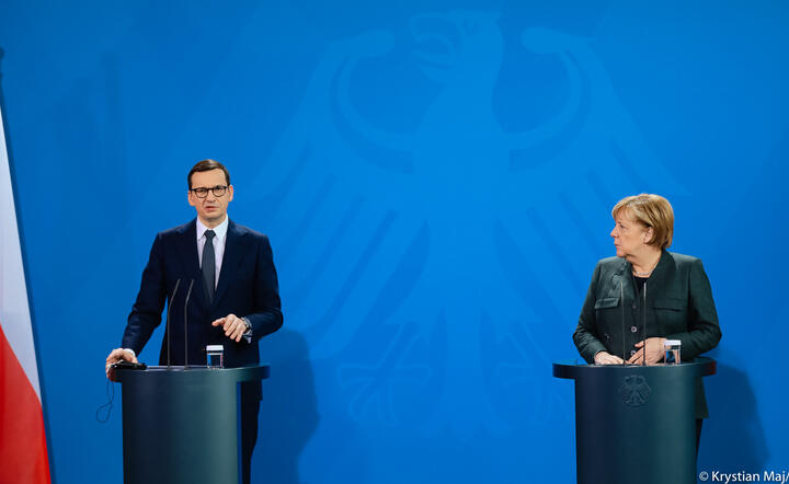 premier Mateusz Morawiecki i kanclerz Angela Merkel / autor: Kancelaria Premiera/Twitter