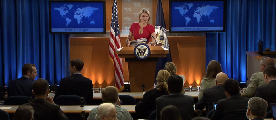 Rzecznik Departamentu Stanu USA Heather Nauert podczas briefingu prasowego  / autor: YouTube/U.S. Department of State