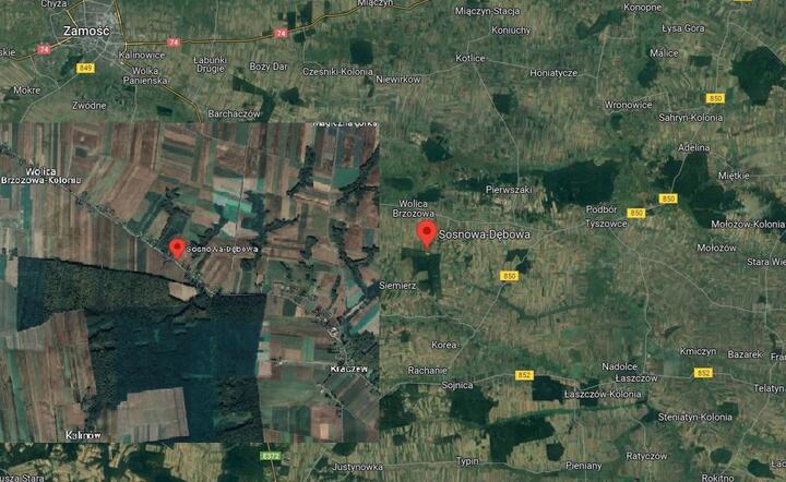 Obszar okolic Zamościa, gdzie mieszkańcy zaobserwowali 29 grudnia rano niezidentyfikowany obiekt / autor: Google Earth
