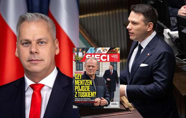 Minister w KPRP Karol Rabenda, jeden z liderów Konfederacji Sławomir Mentzen, w miniaturze okładka najnowszego wydania tygodnika "Sieci" / autor: Przemysław Keler/KPRP, Fratria, "Sieci"
