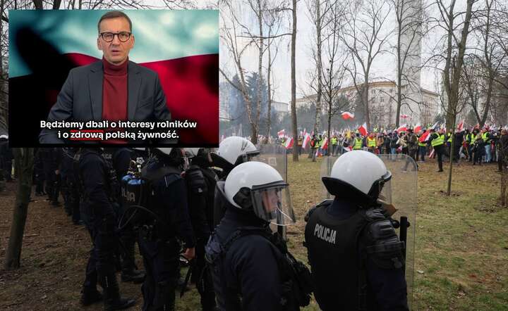 Interwencja policji pod Sejmem na proteście rolników, 6 marca / autor:  PAP/Paweł Supernak / @facebook.com/MorawieckiPL