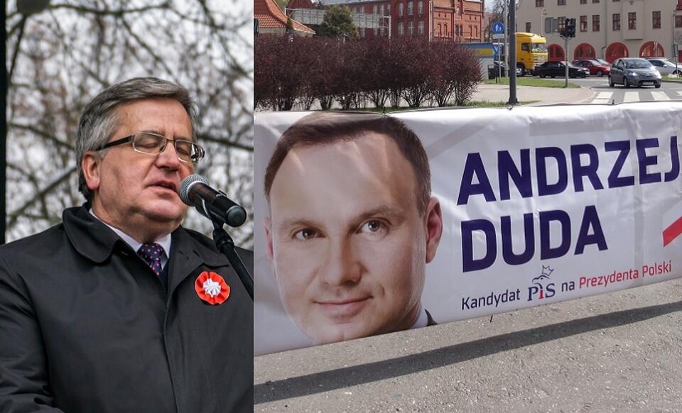 Bronisław Komorowski; plakat wyborczy Andrzeja Dudy z 2015 roku / autor: Fratria