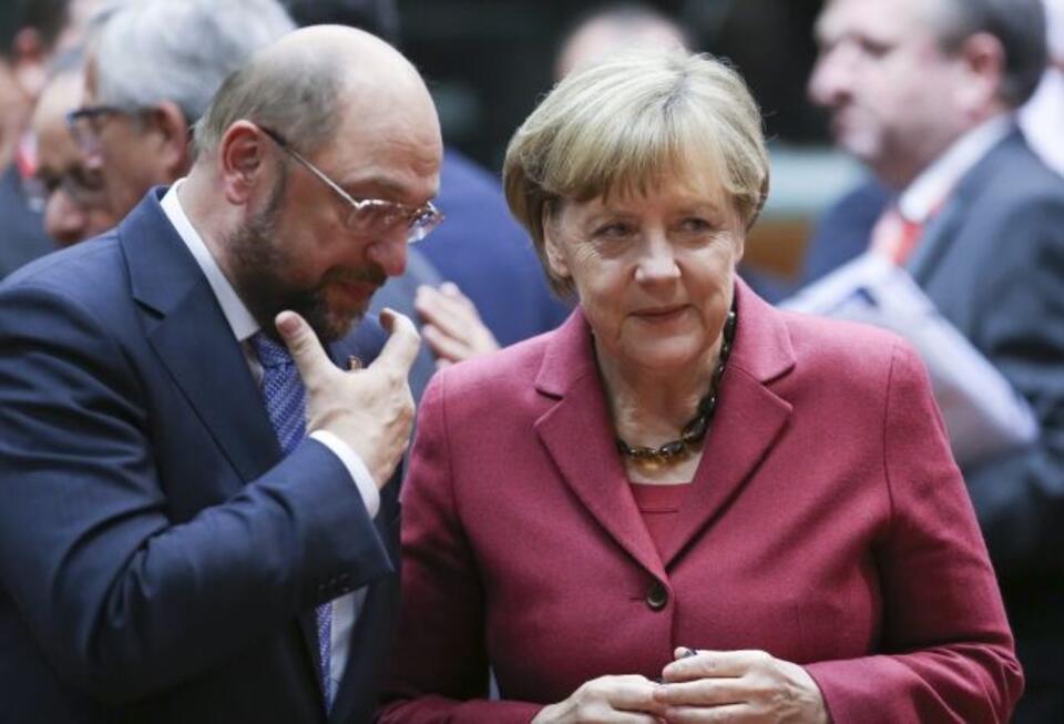 Przewodniczący Parlamentu Europejskiego Martin Schulz i kanclerz Niemiec Angela Merkel, Fot.PAP/EPA