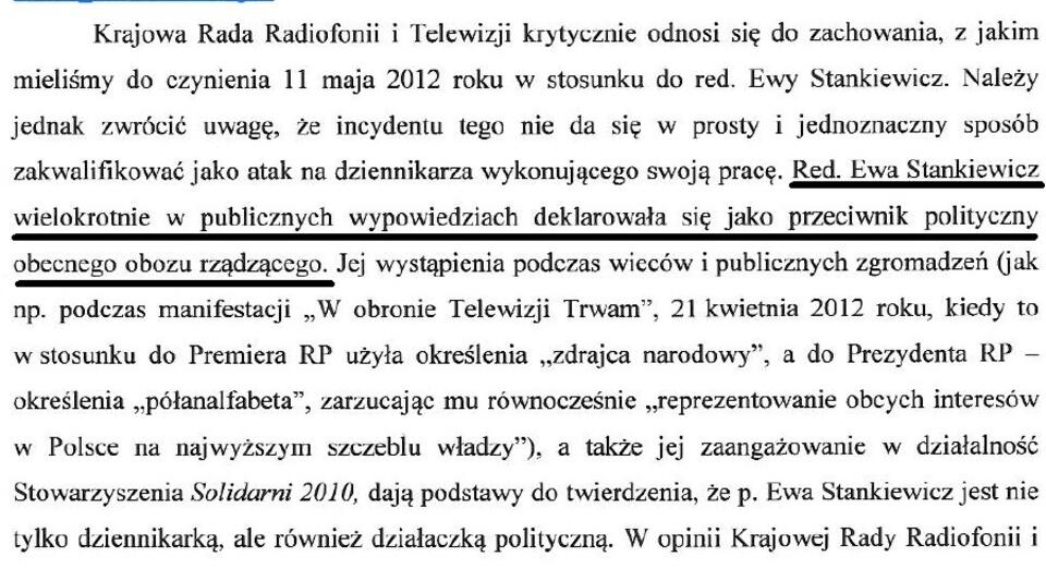 Fragment pisma Jana Dworaka z 5 lipca 2012 r.