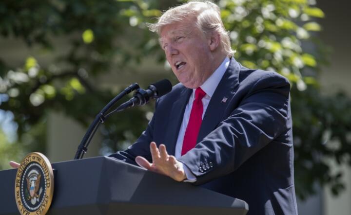 Prezydent Donald Trump ogłasza w ogrodach Biełego Domu decyzję w sprawie Porozumienia Klimatycznego, fot. PAP/EPA/Shawn Thew