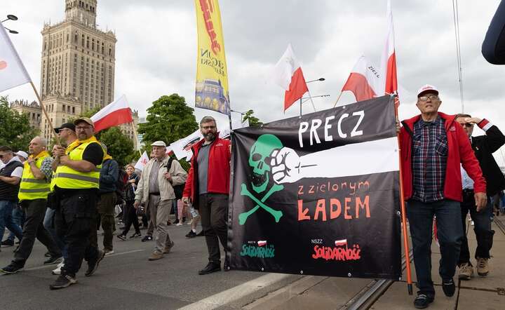 Demonstracja NSZZ Solidarność przeciw Zielonemu Ładowi w Warszawie, 10 maja 2024 r. / autor: Fratria / Andrzej Wiktor