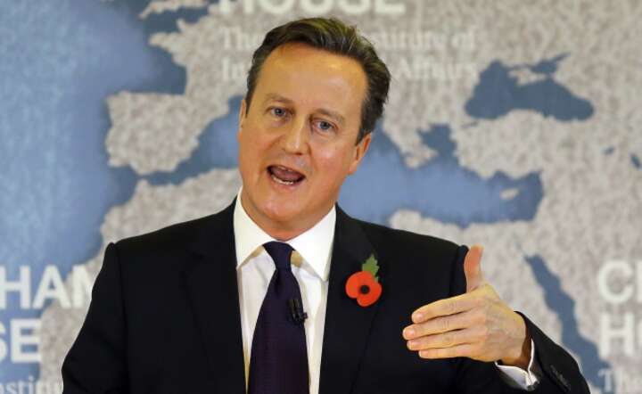 Premier David Cameron w trakcie wtorkowego wystąpienia w prestiżowym think tanku Chatham House fot. PAP/EPA/KIRSTY WIGGLESWORTH