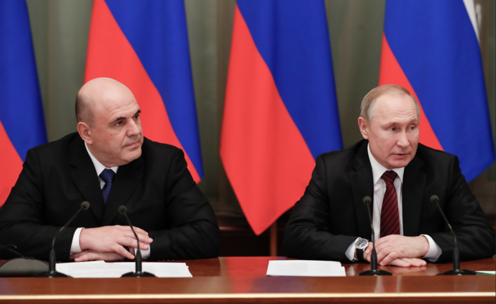 Premier Miszustin i prezydent Putin / autor: PAP/EPA/
