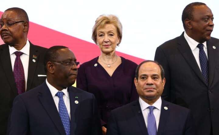Szczyt inwestycyjny Wielkiej Brytanii i Afryki w Londynie, Wielka Brytania, 20 stycznia 2020 r. W środku minister biznesu Andrea Leadsom. / autor: PAP/EPA/Hollie Adams / POOL