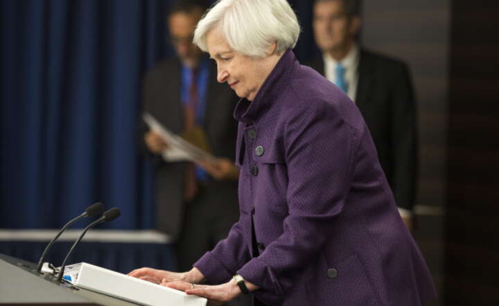 Prezes Fed Janet Yellen na konferencji po obradach Fed, fot. PAP/EPA/JIM LO SCALZO