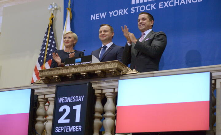 Prezydent Andrzej Duda z żoną Agatą Kornhauser-Dudą i prezes NYSE Thomas W. Farley, fot. PAP/Jacek Turczyk (3)