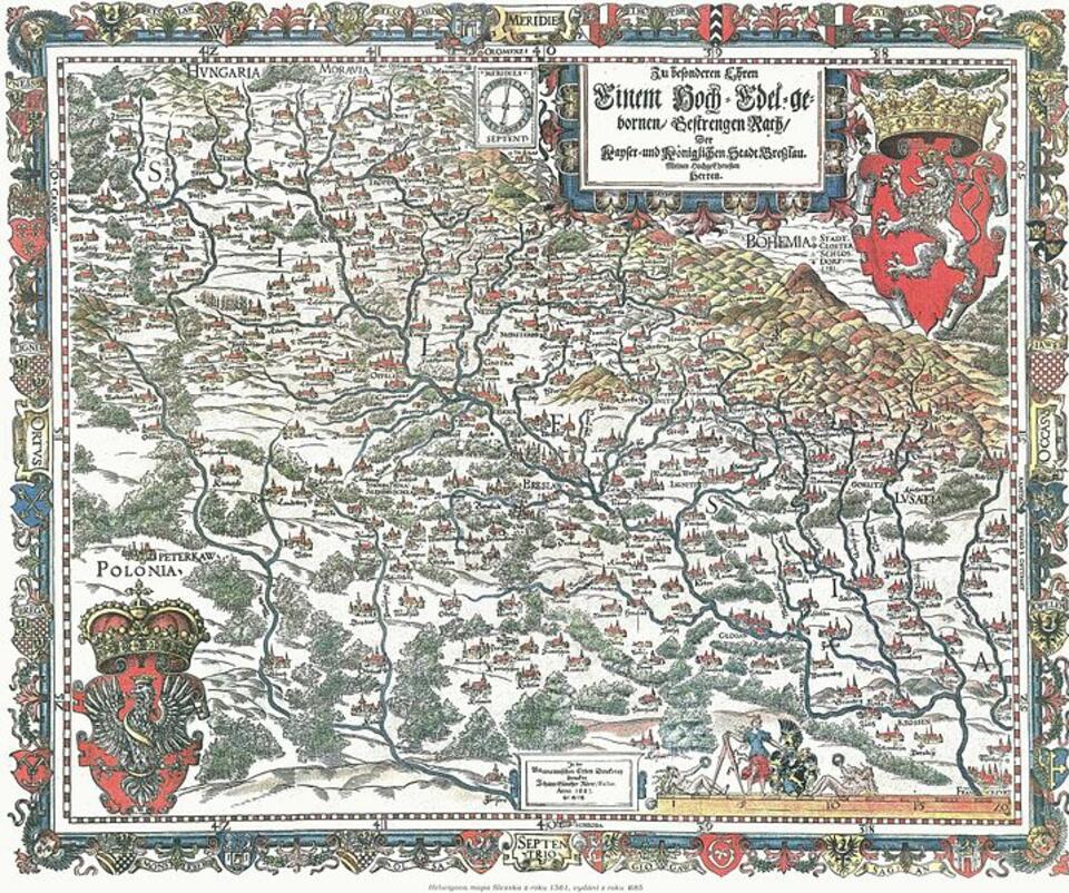 Pierwsza mapa Śląska, Martina Helwinga z 1561 r. (orientacja południowa)