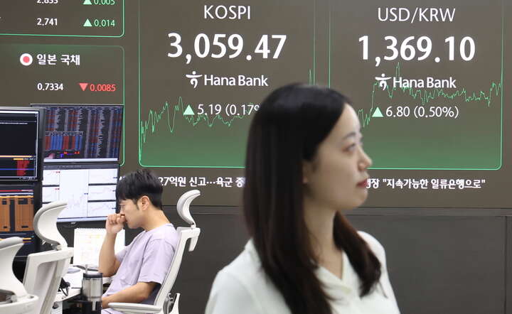 W godzinach porannych spada większość rynków azjatyckich. Na zdjęciu dealing room koreańskiego Hana Bank w Seulu / autor: PAP/ EPA/YONHAP