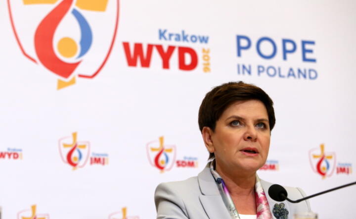 Premier Beata Szydło, podczas konferencji prasowej w centrum prasowym AGH w Krakowie,podsumowującej przebieg ŚDM w Polsce, fot. PAP/Grzegorz Momot