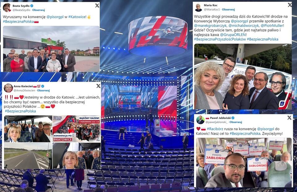 Politycy i sympatycy PiS w drodze na konwencję w Katowicach / autor: screenshot Twitter/X @szefernaker
