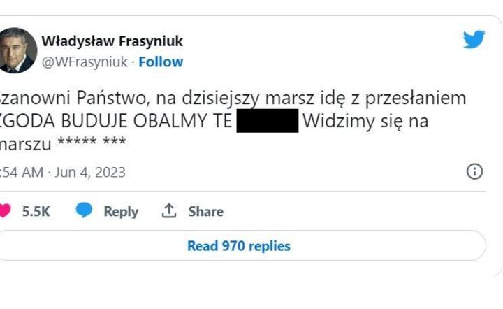 Wulgarne tweet Frasyniuka / autor: fot. Twitter/Władysław Frasyniuk