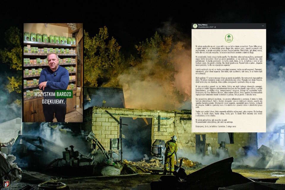 Koryciny - pożar obiektu produkcyjno-magazynowego/Komunikaty firmy "Dary Natury" (screen z Fb) / autor: KP PSP Siemiatycze/Fb "Dary Natury" (screen)