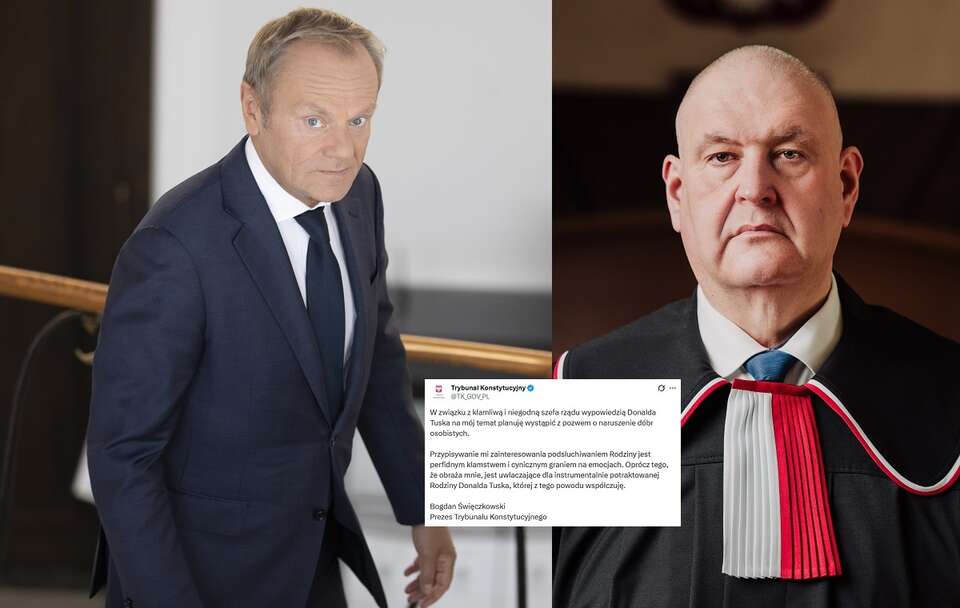 Premier Donald Tusk, prezes TK Bogdan Święczkowski / autor: Fratria/X/trybunal.gov.pl