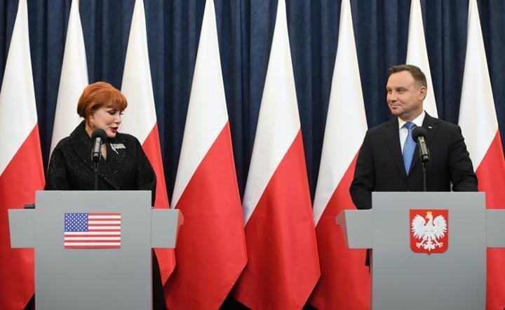 Prezydent Andrzej Duda i ambasador USA w Polsce Georgette Mosbacher / autor: PAP