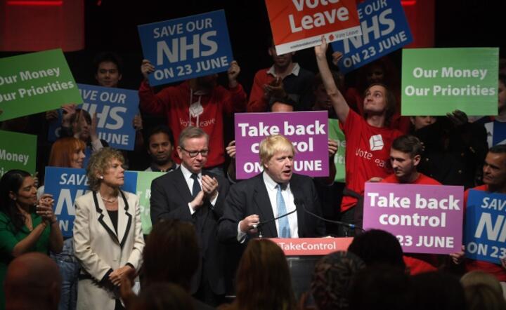 Były mer Londynu Boris Johnson, lider skrzydła konserwatystów opowiadających się za Brexitem na wiecu, fot. PAP/EPA/STR