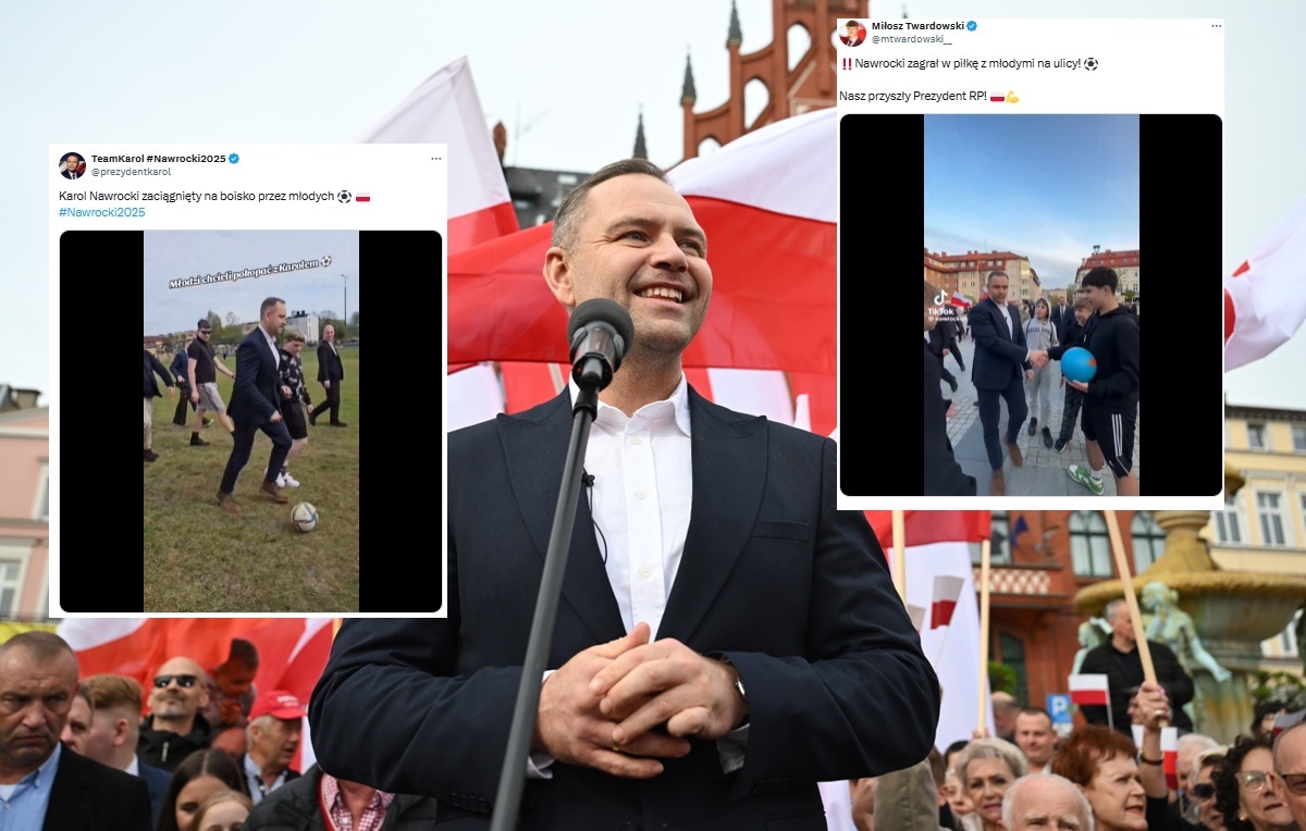 Nawrocki zagrał w piłkę z młodzieżą podczas trasy