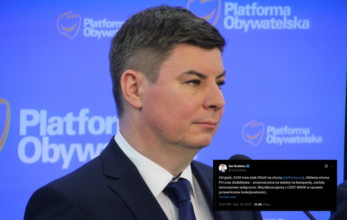 Akurat teraz? Grabiec: Trwa cyberatak DDoS na stronę PO