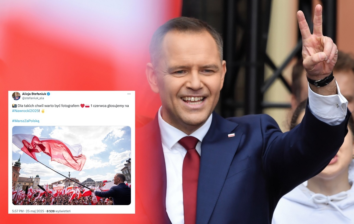 Symboliczny obraz! Biało-czerwona flaga w rękach Nawrockiego