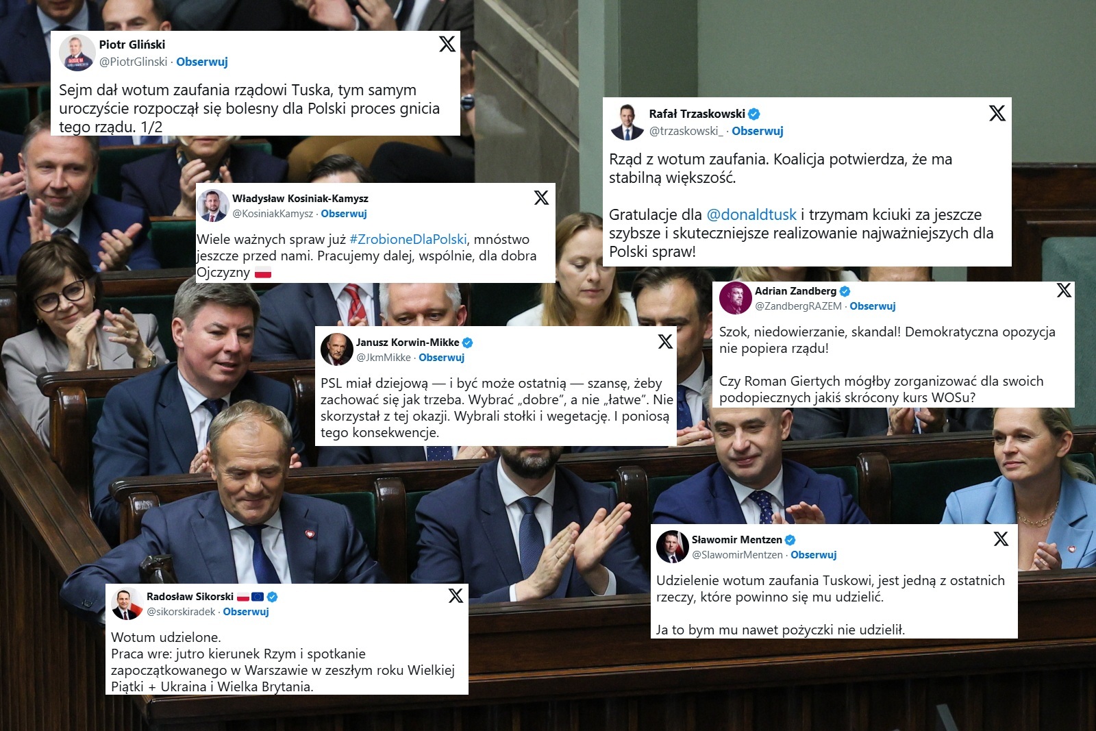 Trzaskowski cieszy się po wotum. Gliński: Proces gnicia