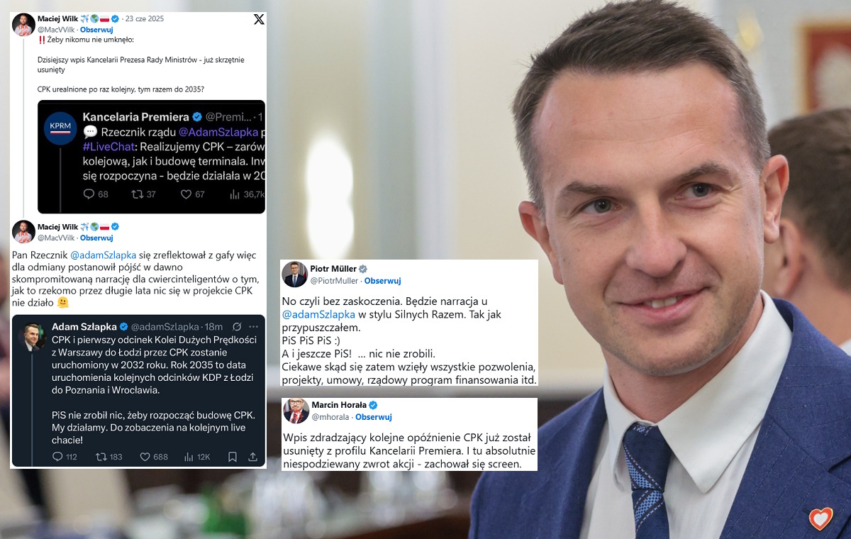 Szłapka mówił o budowie CPK, potem... wpis usunięto