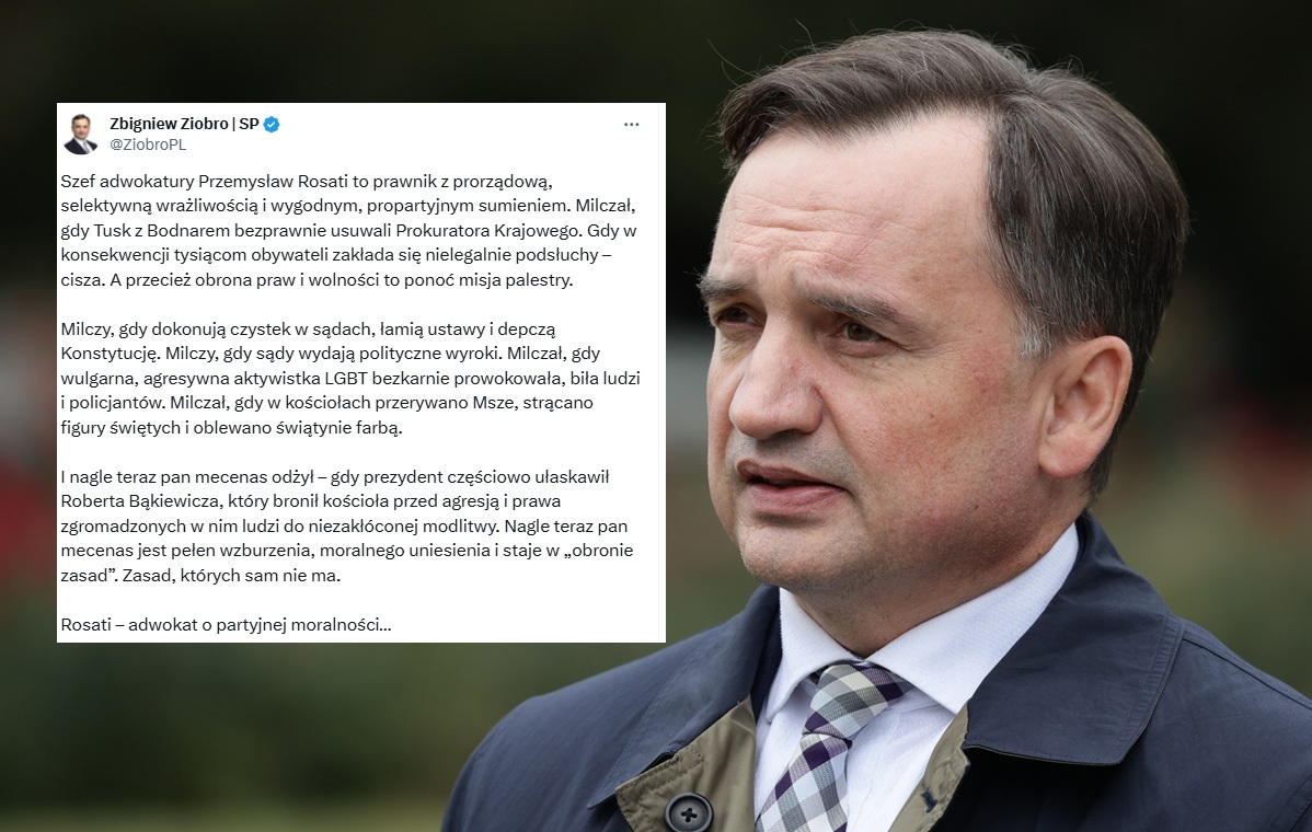 Ziobro o Rosatim: Milczy, gdy dokonują czystek w sądach