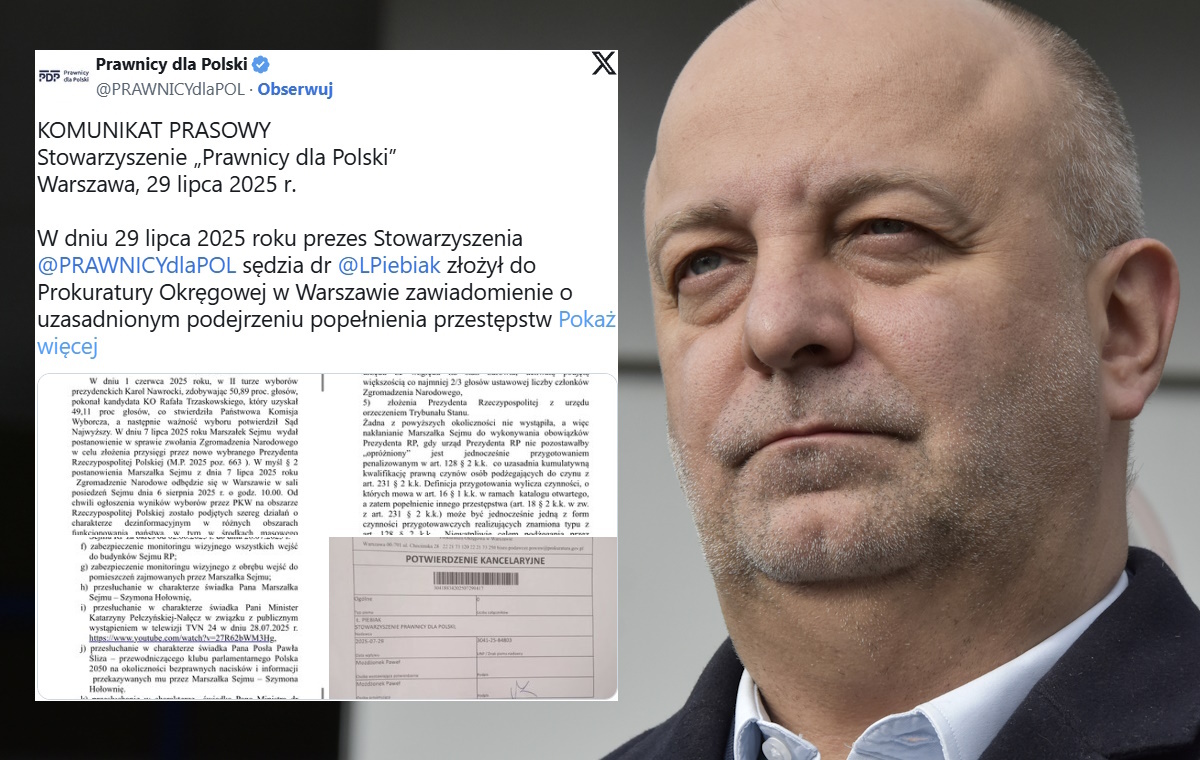 Naciski na Hołownię. Sędzia Piebiak złożył zawiadomienie