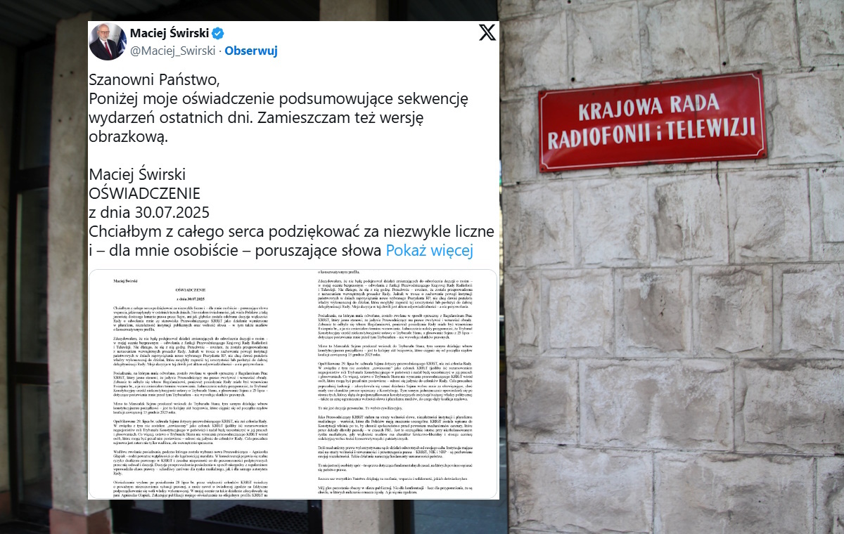 Świrski: To nie mój spór osobisty, to sprawa dotycząca zasad
