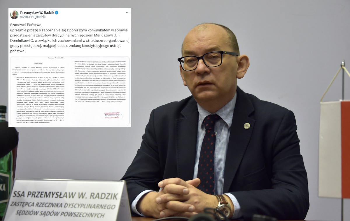 Radzik postawi zarzuty 2 sędziom za próbę zmiany ustroju