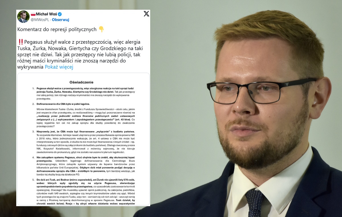 Michał Woś: Tusk wszczął wraz z Moskwą kampanię ws. Pegasusa