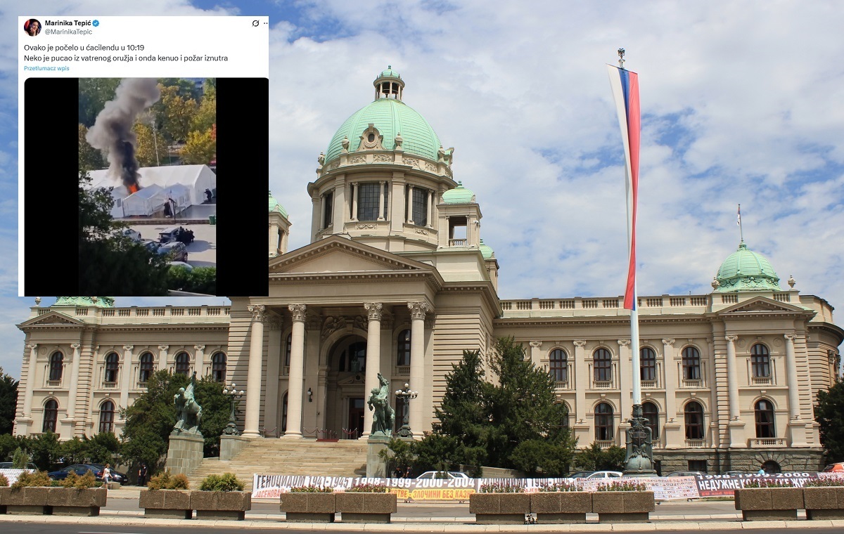 Strzały i pożar namiotów przed parlamentem Serbii! wiadomości,aktualności,wPolityce.pl Strzały i pożar namiotów przed parlamentem Serbii!