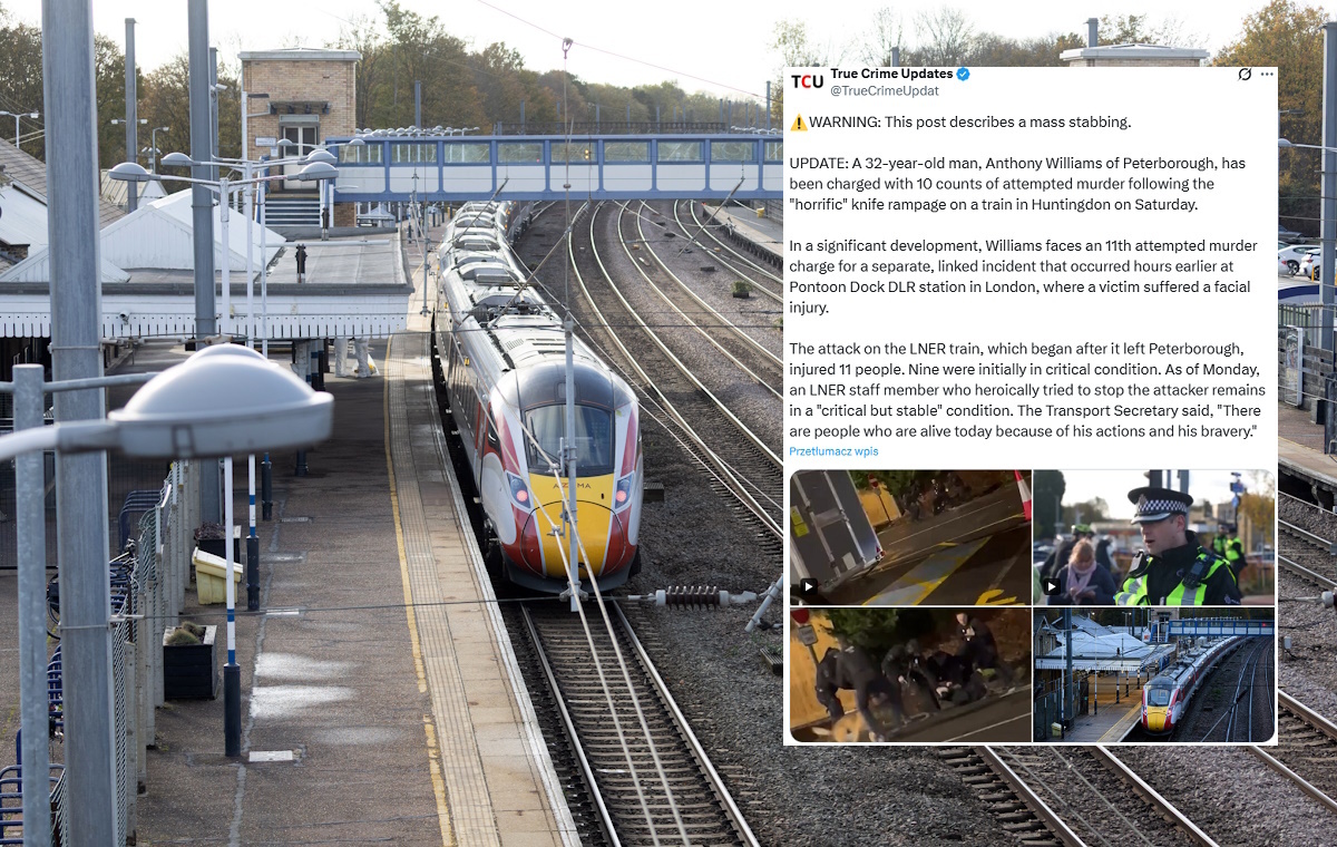 Nożownik z brytyjskiego pociągu usłyszał zarzuty. Ma 32 lata