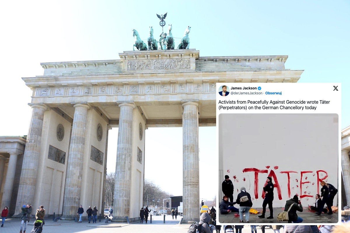 Propalestyńcy aktywiści pomazali fasadę urzędu kanclerskiego