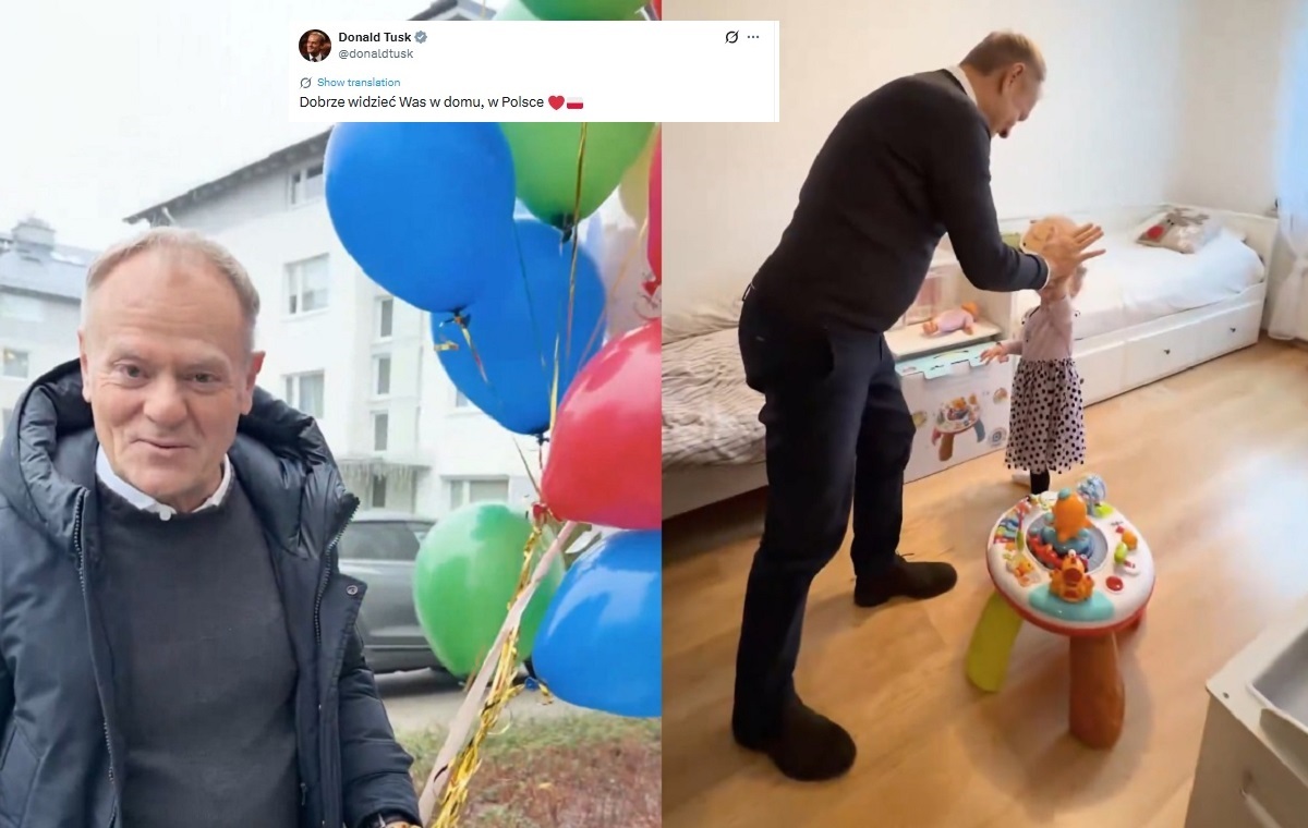 Tusk z balonami odwiedza pana Bartosza od farm wiatrowych