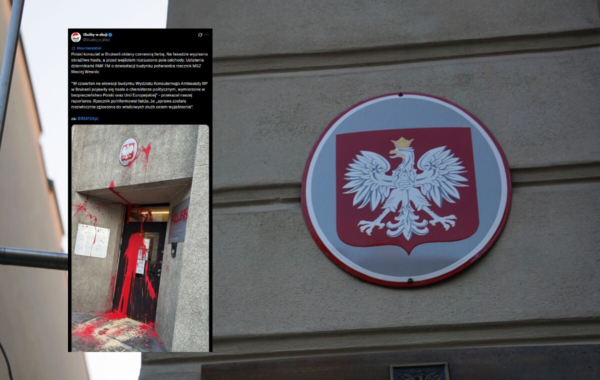 Polski konsulat w Brukseli oblany czerwoną farbą