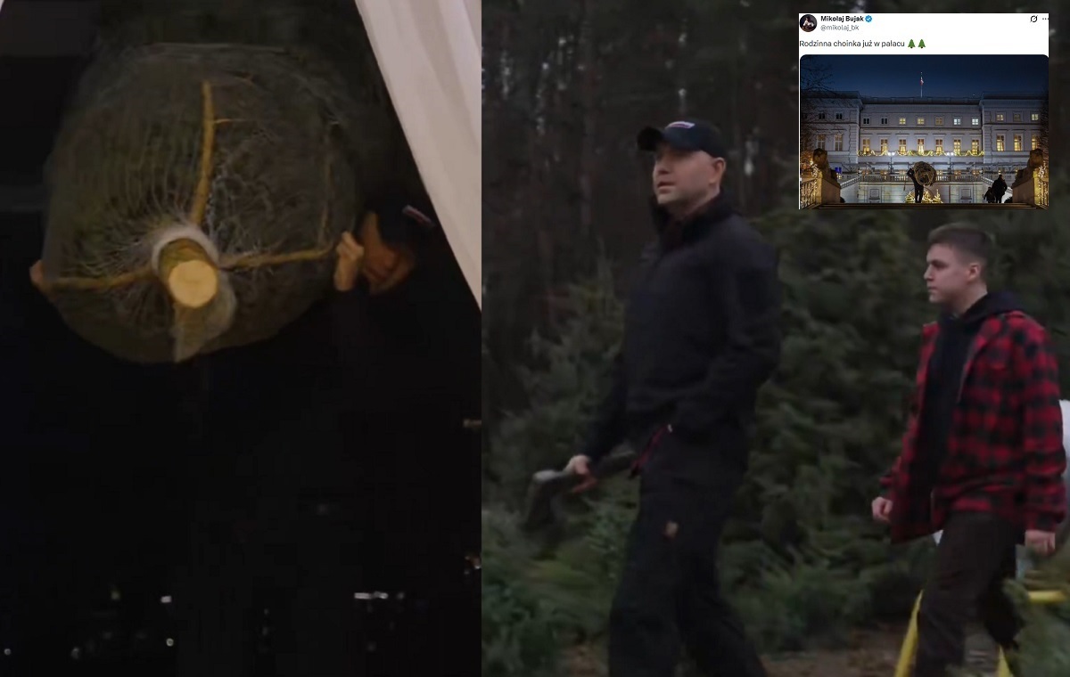 Prezydent Nawrocki sam wyciął i przyniósł choinkę do Pałacu!