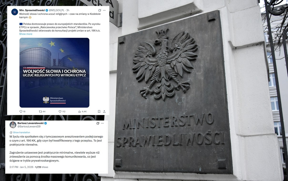 Bez więzienia za obrazę uczuć religijnych?MS tłumaczy zmiany