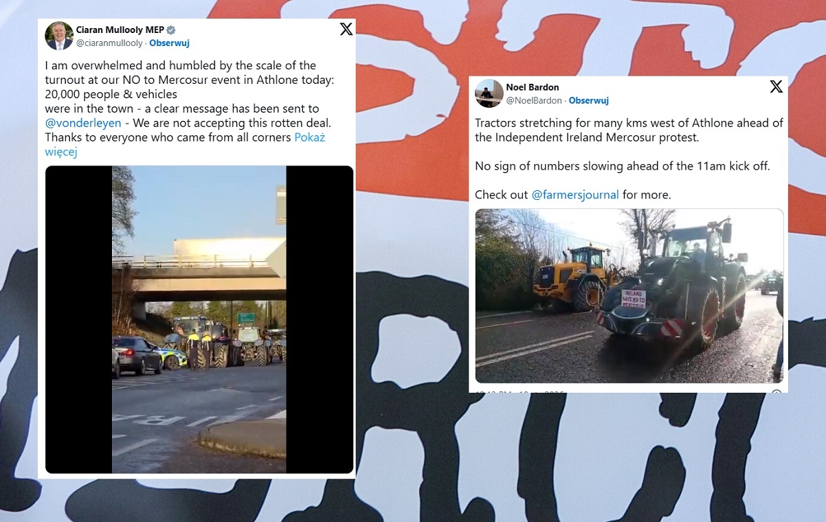 Tysiące rolników z Irlandii protestuje przeciwko Mercosur